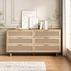 Commode de rangement d'appoint 6 tiroirs en rotin naturel/noir