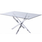 Table à manger rectangulaire en verre trempé or/argent avec piètement chromé motif étoile – 4 à 6 places