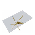 Table à manger rectangulaire en verre trempé or/argent avec piètement chromé motif étoile – 4 à 6 places