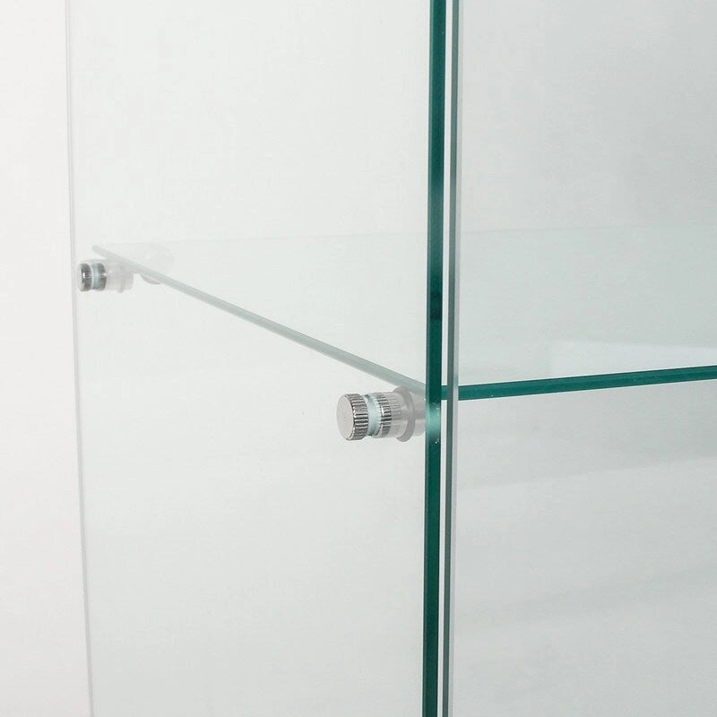 Vitrine à 5 étagères en verre trempé noir/blanc et bois massif avec portes doubles – Simple
