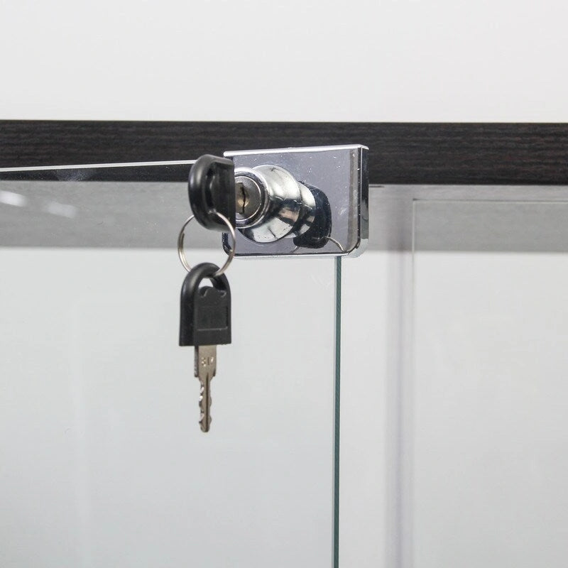Vitrine à 5 étagères en verre trempé noir/blanc et bois massif avec portes doubles – Simple