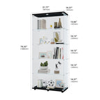 Vitrine à 5 étagères en verre trempé noir/blanc et bois massif avec portes doubles – Simple