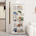 Vitrine à 5 étagères en verre trempé noir/blanc et bois massif avec portes doubles – Simple