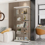 Vitrine à 5 étagères en verre trempé noir/blanc et bois massif avec portes doubles – Simple