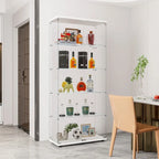 Vitrine à 5 étagères en verre trempé noir/blanc et bois massif avec portes doubles – Simple