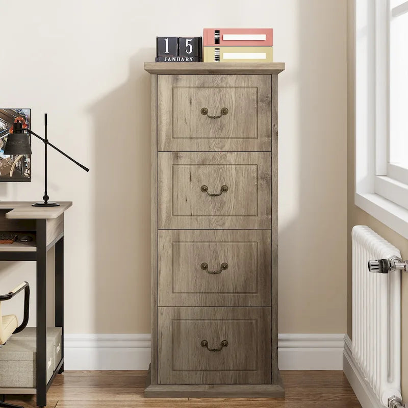 Classeur vertical 4 tiroirs gris/noir marron/noyer – format A4 et lettre
