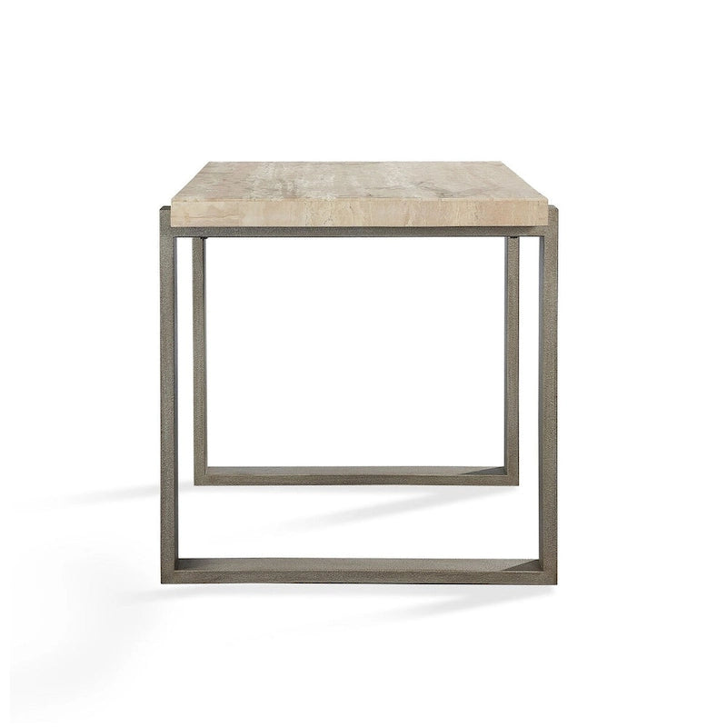 Table d'appoint avec plateau en pierre bronze et marron et piètement luge en métal – Simple