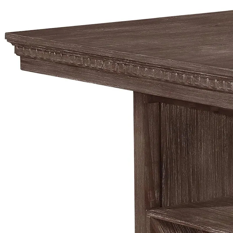 Table de salle à manger en bois brun, hauteur comptoir, avec casier à vin, porte-verres et portes coulissantes – 4 places
