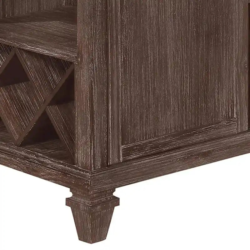 Table de salle à manger en bois brun, hauteur comptoir, avec casier à vin, porte-verres et portes coulissantes – 4 places