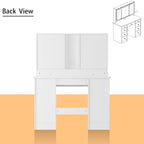 Coiffeuse Blanche / Noire avec 9 tiroirs, 3 miroirs et éclairage LED – Simple