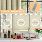 Coiffeuse Blanche / Noire avec 9 tiroirs, 3 miroirs et éclairage LED – Simple
