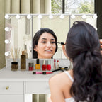 Coiffeuse Blanche / Noire avec 9 tiroirs, 3 miroirs et éclairage LED – Simple