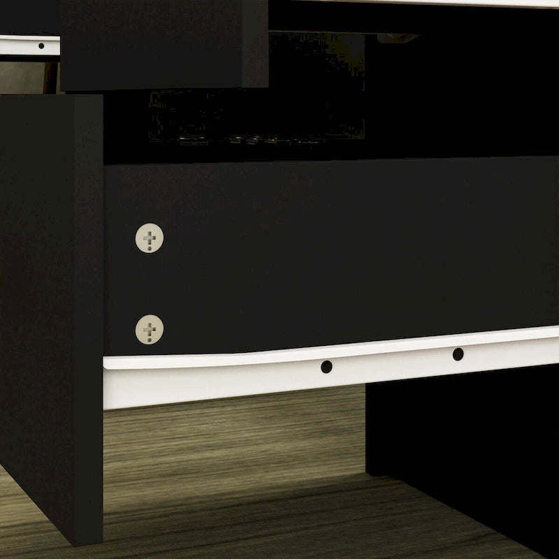 Coiffeuse Blanche / Noire avec 9 tiroirs, 3 miroirs et éclairage LED – Simple
