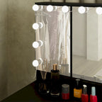 Coiffeuse Blanche / Noire avec 9 tiroirs, 3 miroirs et éclairage LED – Simple