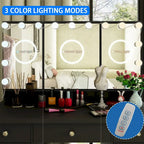 Coiffeuse Blanche / Noire avec 9 tiroirs, 3 miroirs et éclairage LED – Simple