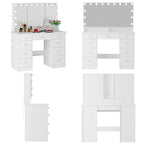 Coiffeuse Blanche / Noire avec 9 tiroirs, 3 miroirs et éclairage LED – Simple