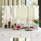 Coiffeuse Blanche / Noire avec 9 tiroirs, 3 miroirs et éclairage LED – Simple