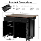 Dessin noir et blanc – Desserte de cuisine îlot à roulettes de style campagnard, avec abattant, 4 portes, 2 tiroirs et 2 prises CA + 2 prises USB