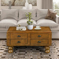 Table basse rectangulaire en bois massif antique marron / expresso avec 4 tiroirs – 101,6 cm de long