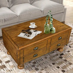 Table basse rectangulaire en bois massif antique marron / expresso avec 4 tiroirs – 101,6 cm de long