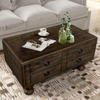 Table basse rectangulaire en bois massif antique marron / expresso avec 4 tiroirs – 101,6 cm de long