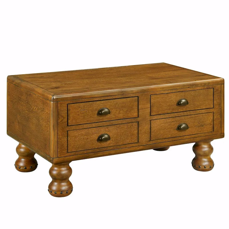 Table basse rectangulaire en bois massif antique marron / expresso avec 4 tiroirs – 101,6 cm de long