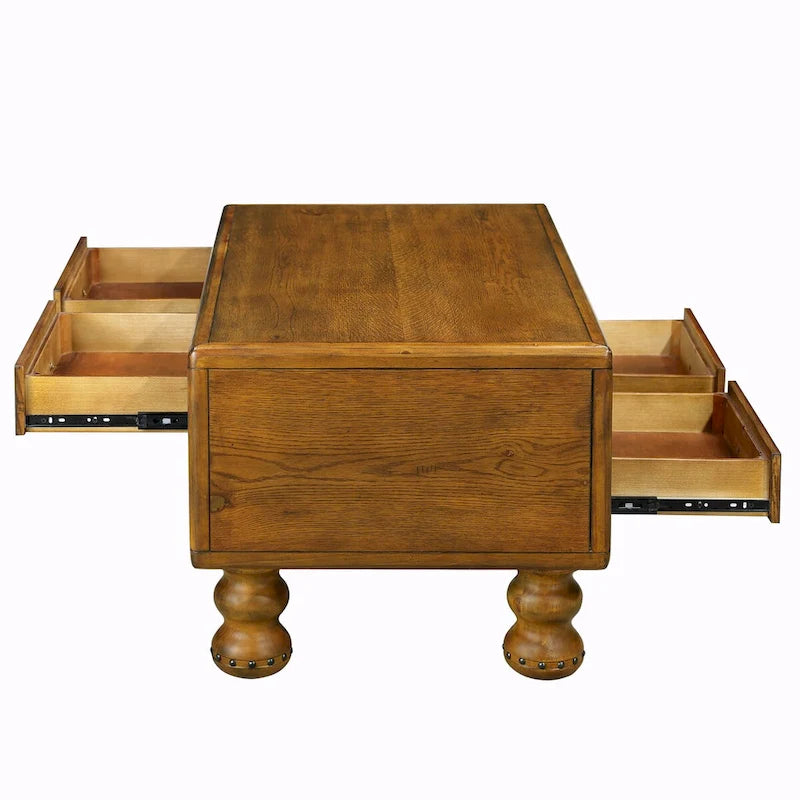 Table basse rectangulaire en bois massif antique marron / expresso avec 4 tiroirs – 101,6 cm de long