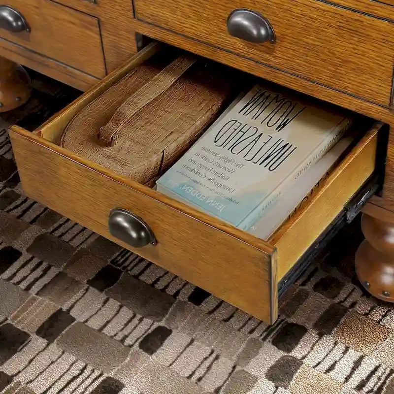 Table basse rectangulaire en bois massif antique marron / expresso avec 4 tiroirs – 101,6 cm de long