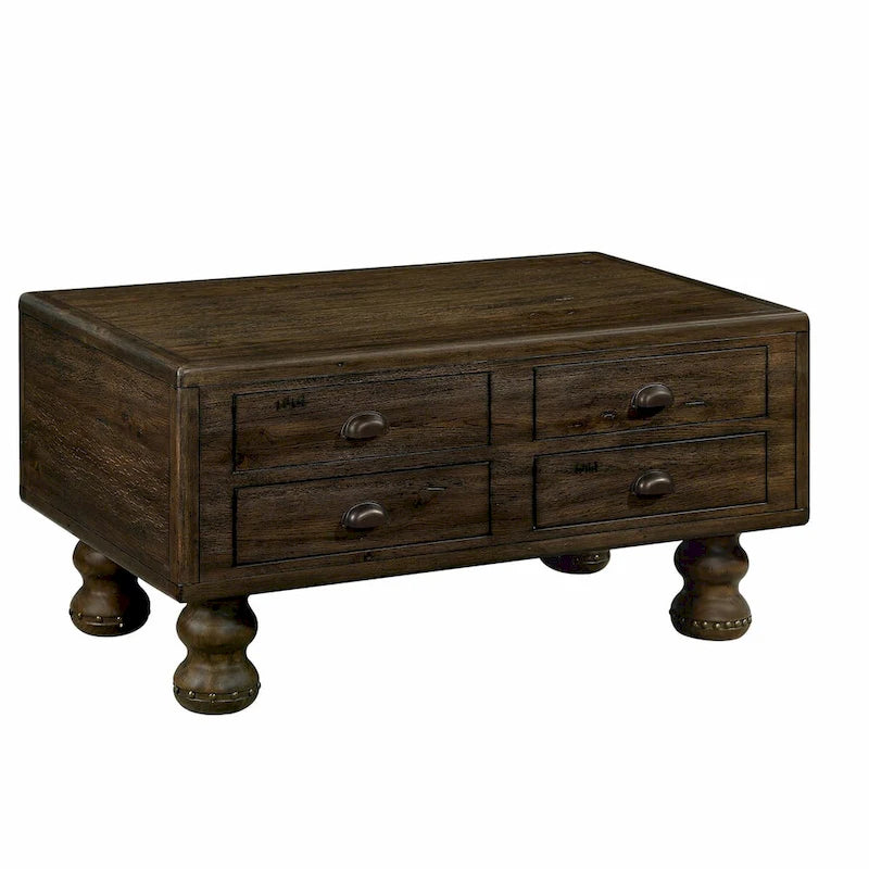 Table basse rectangulaire en bois massif antique marron / expresso avec 4 tiroirs – 101,6 cm de long