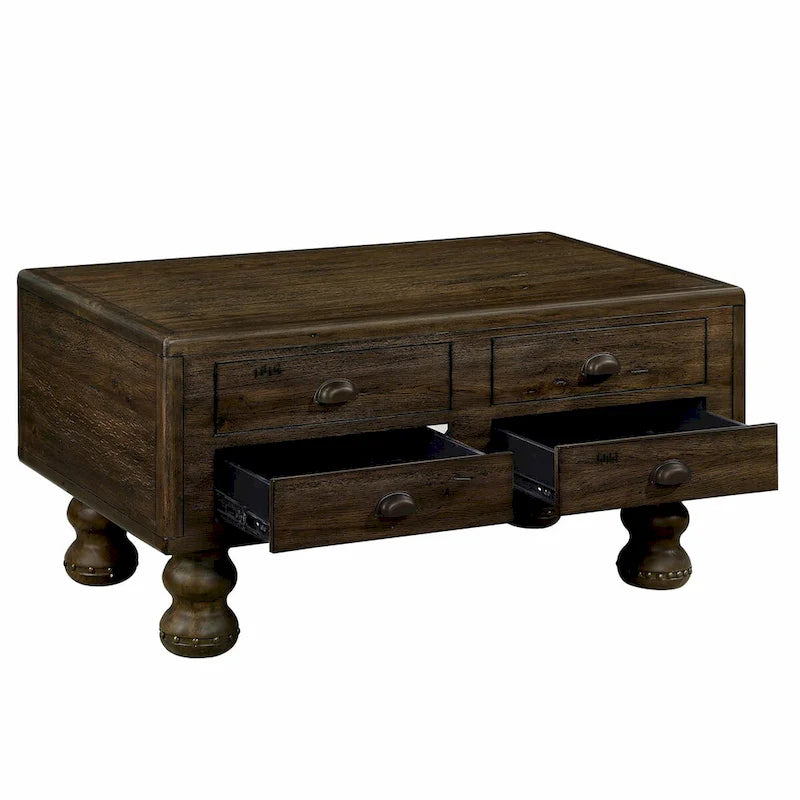 Table basse rectangulaire en bois massif antique marron / expresso avec 4 tiroirs – 101,6 cm de long