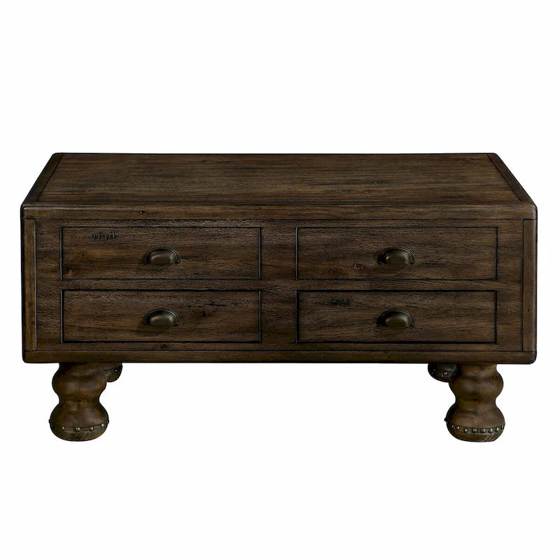 Table basse rectangulaire en bois massif antique marron / expresso avec 4 tiroirs – 101,6 cm de long