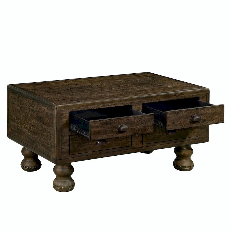 Table basse rectangulaire en bois massif antique marron / expresso avec 4 tiroirs – 101,6 cm de long