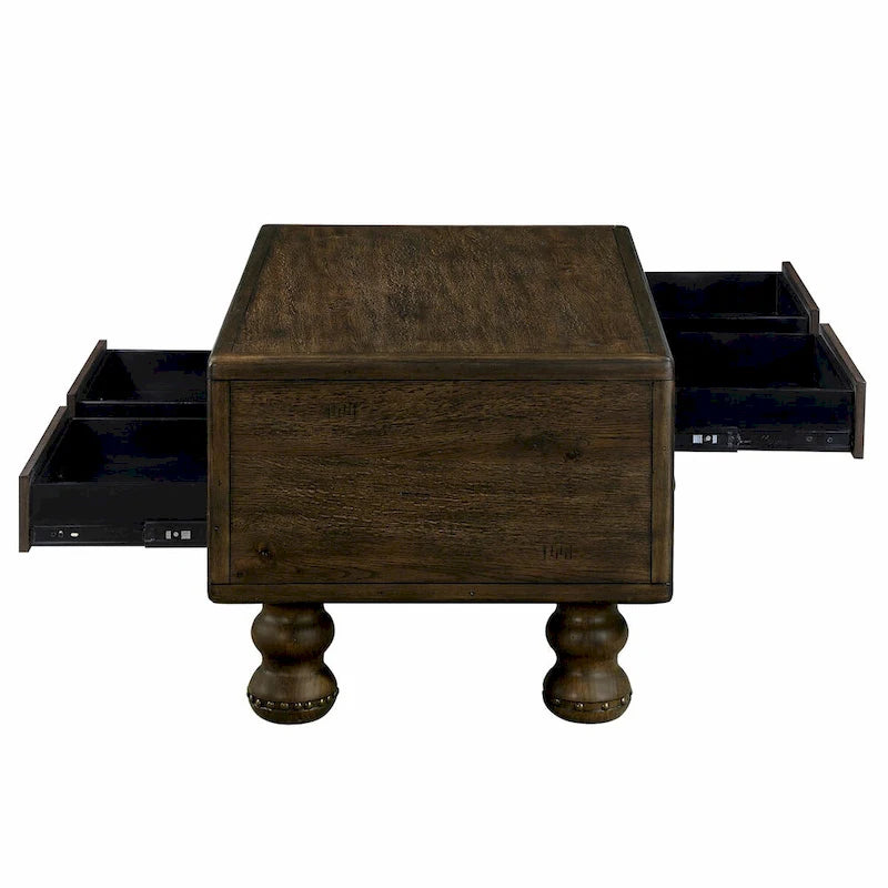 Table basse rectangulaire en bois massif antique marron / expresso avec 4 tiroirs – 101,6 cm de long