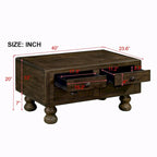 Table basse rectangulaire en bois massif antique marron / expresso avec 4 tiroirs – 101,6 cm de long