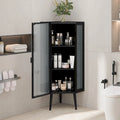 Meuble d'angle 3 étagères en fer et verre trempé noir/blanc avec porte vitrée – Simple