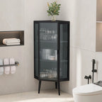 Meuble d'angle 3 étagères en fer et verre trempé noir/blanc avec porte vitrée – Simple