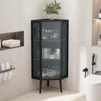 Meuble d'angle 3 étagères en fer et verre trempé noir/blanc avec porte vitrée – Simple
