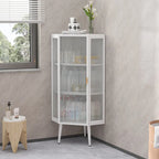 Meuble d'angle 3 étagères en fer et verre trempé noir/blanc avec porte vitrée – Simple