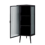 Meuble d'angle 3 étagères en fer et verre trempé noir/blanc avec porte vitrée – Simple