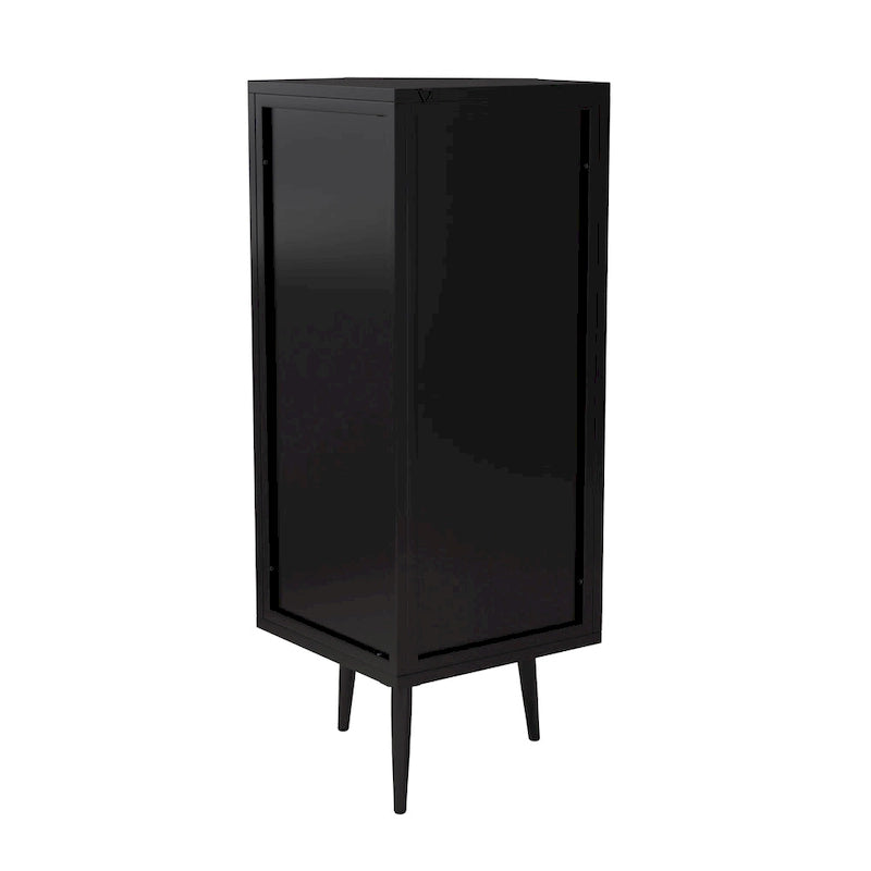 Meuble d'angle 3 étagères en fer et verre trempé noir/blanc avec porte vitrée – Simple