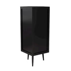 Meuble d'angle 3 étagères en fer et verre trempé noir/blanc avec porte vitrée – Simple