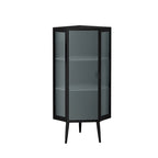 Meuble d'angle 3 étagères en fer et verre trempé noir/blanc avec porte vitrée – Simple
