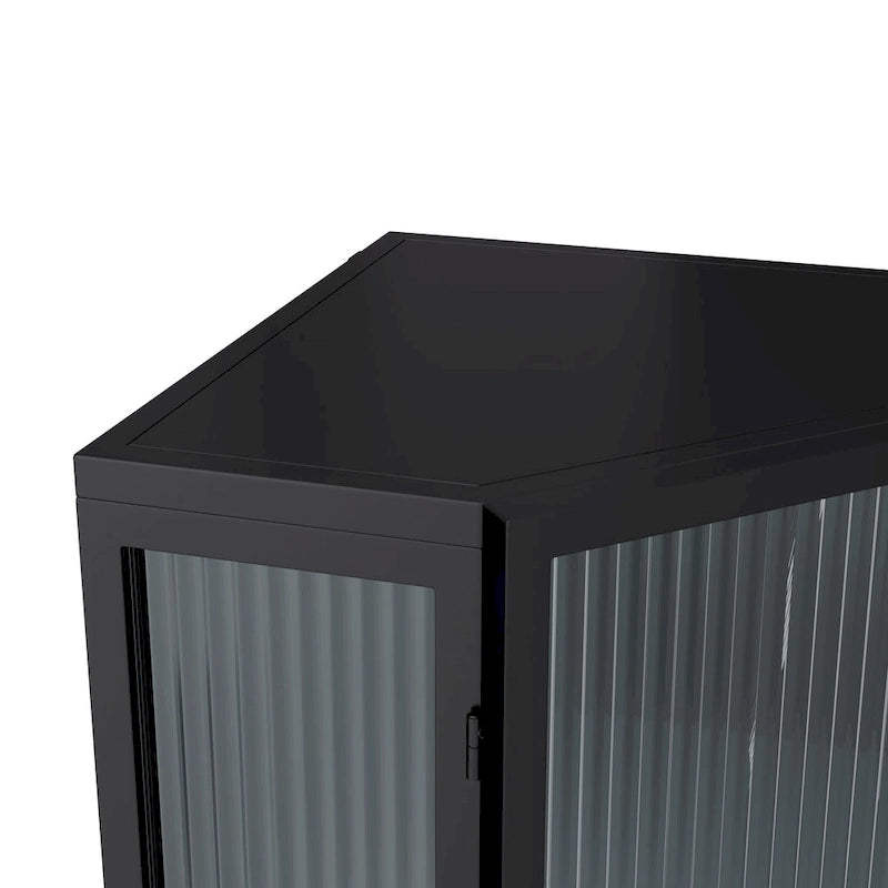 Meuble d'angle 3 étagères en fer et verre trempé noir/blanc avec porte vitrée – Simple