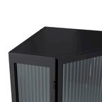 Meuble d'angle 3 étagères en fer et verre trempé noir/blanc avec porte vitrée – Simple