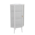 Meuble d'angle 3 étagères en fer et verre trempé noir/blanc avec porte vitrée – Simple