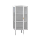 Meuble d'angle 3 étagères en fer et verre trempé noir/blanc avec porte vitrée – Simple