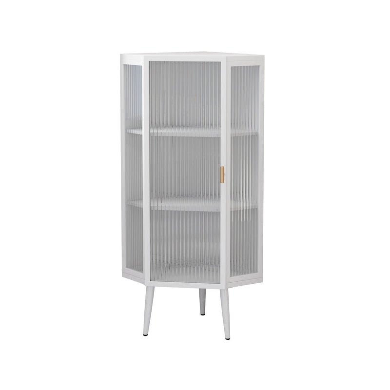 Meuble d'angle 3 étagères en fer et verre trempé noir/blanc avec porte vitrée – Simple