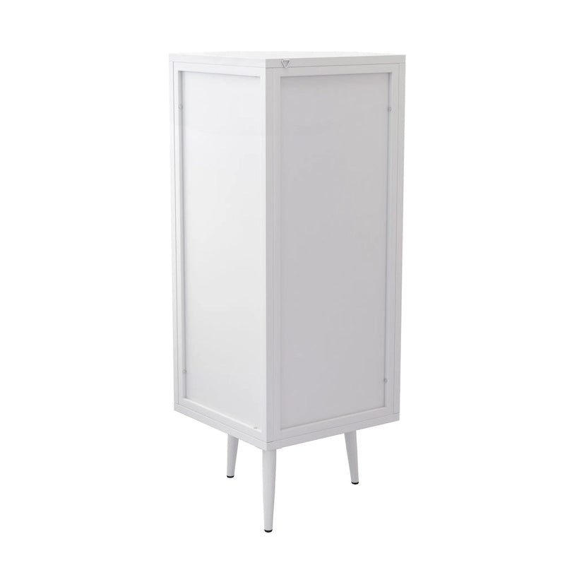 Meuble d'angle 3 étagères en fer et verre trempé noir/blanc avec porte vitrée – Simple