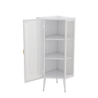 Meuble d'angle 3 étagères en fer et verre trempé noir/blanc avec porte vitrée – Simple