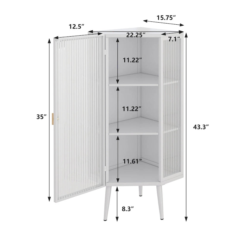 Meuble d'angle 3 étagères en fer et verre trempé noir/blanc avec porte vitrée – Simple